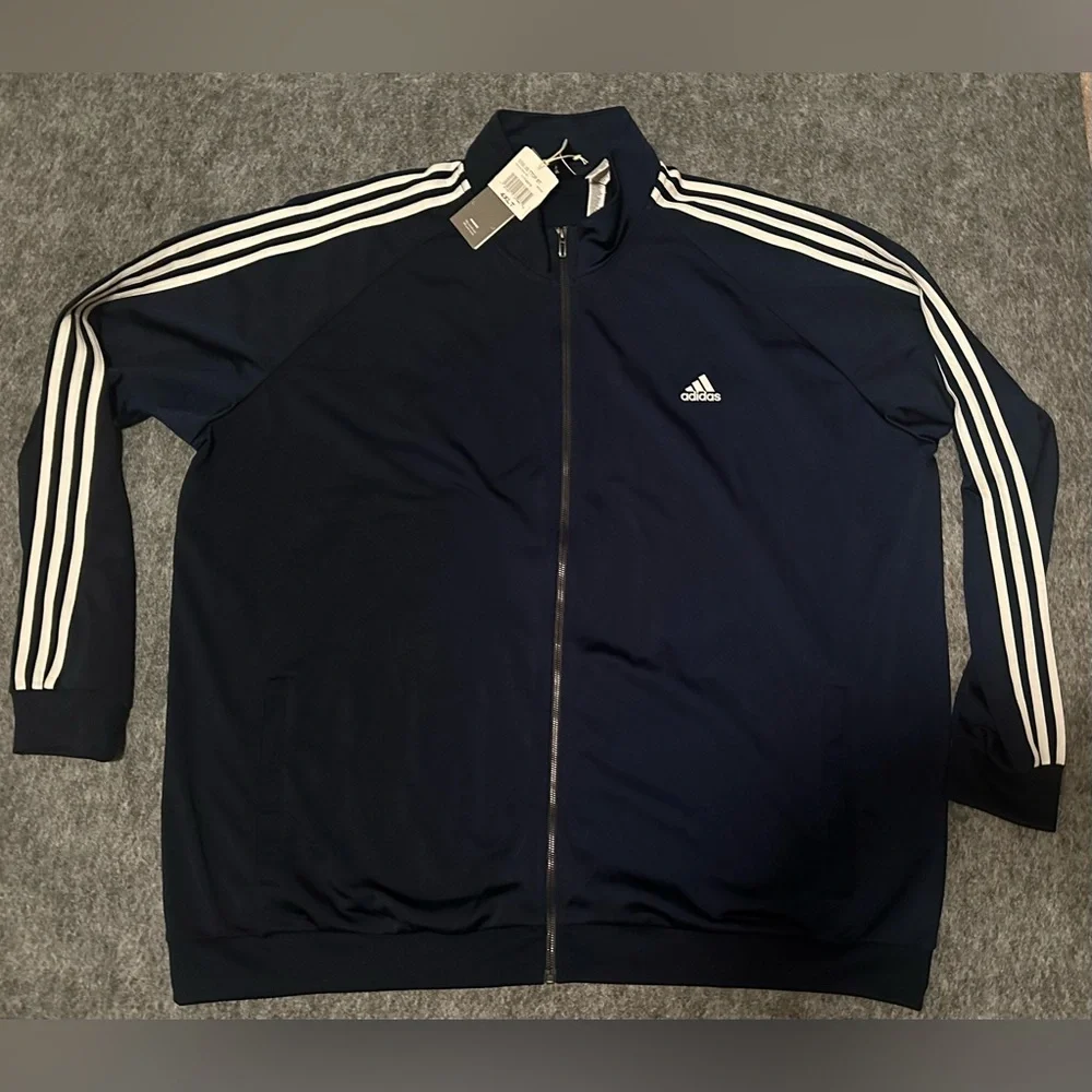 NWT Men’s Adidas Blue/White Stripes Training Track Full Zip Jacket - 4XLT